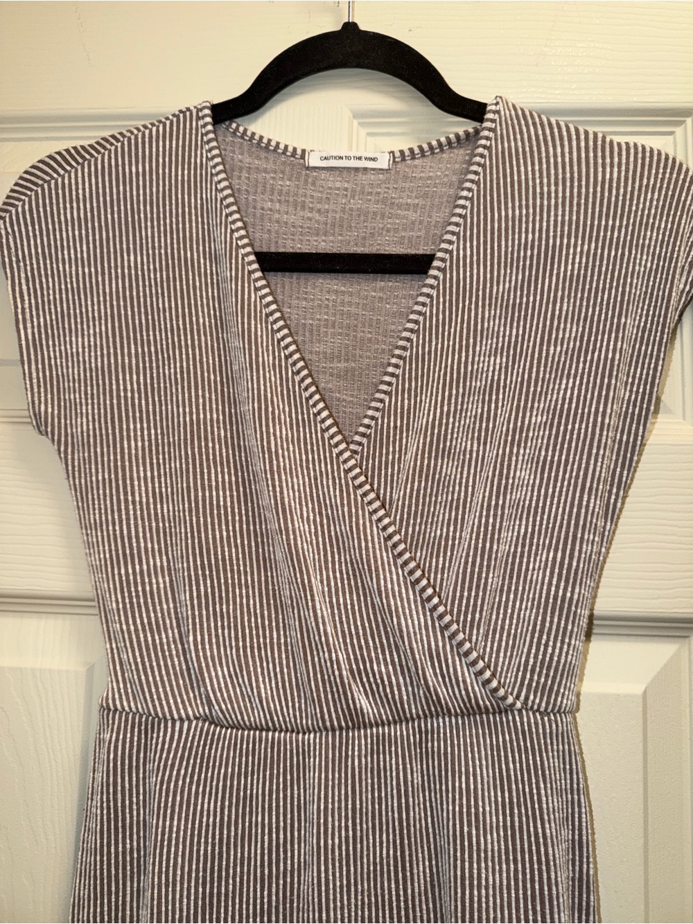Caution To The Wind Taupe Ribbed Wrap Midi Dress - Picture 5 of 7
